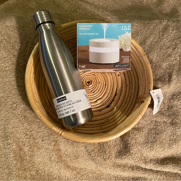 Other - Bamboo decorative tray, aluminum water bottle and aromatic diffuser.